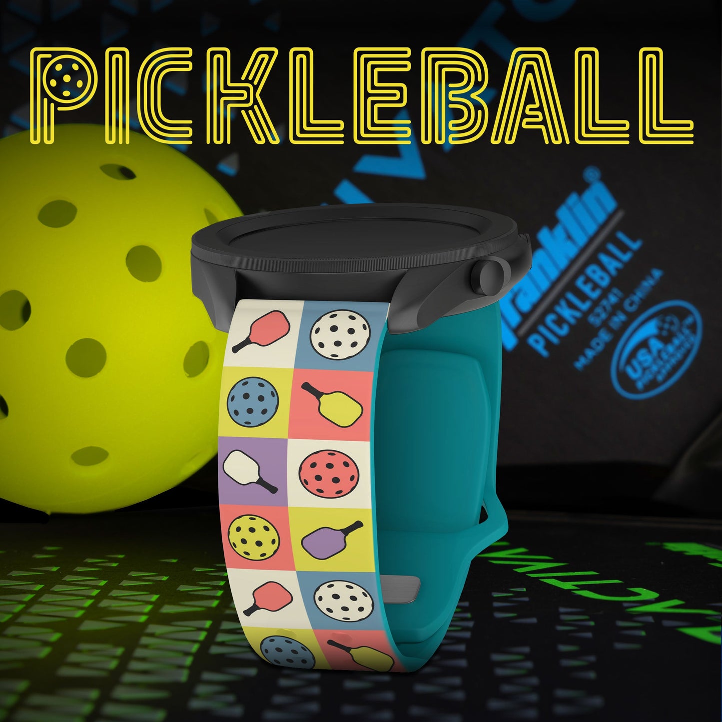 Pickleball HD Watchband for Samsung, Garmin, Fossil, and More