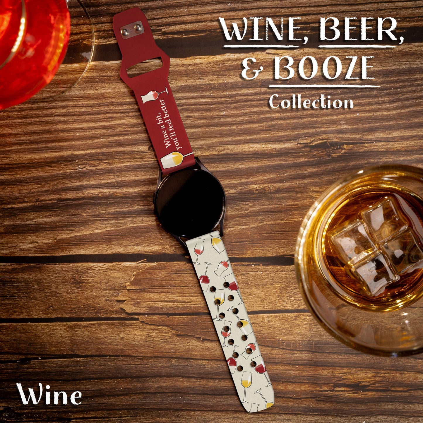 Wine, Beer, & Booze HD Watchband for Samsung, Garmin, Fossil, and More