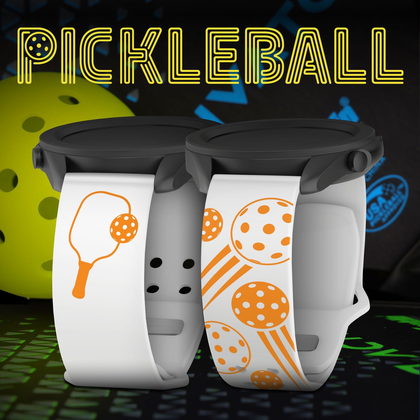 Pickleball Brights HD Watchband for Samsung, Garmin, Fossil, and More