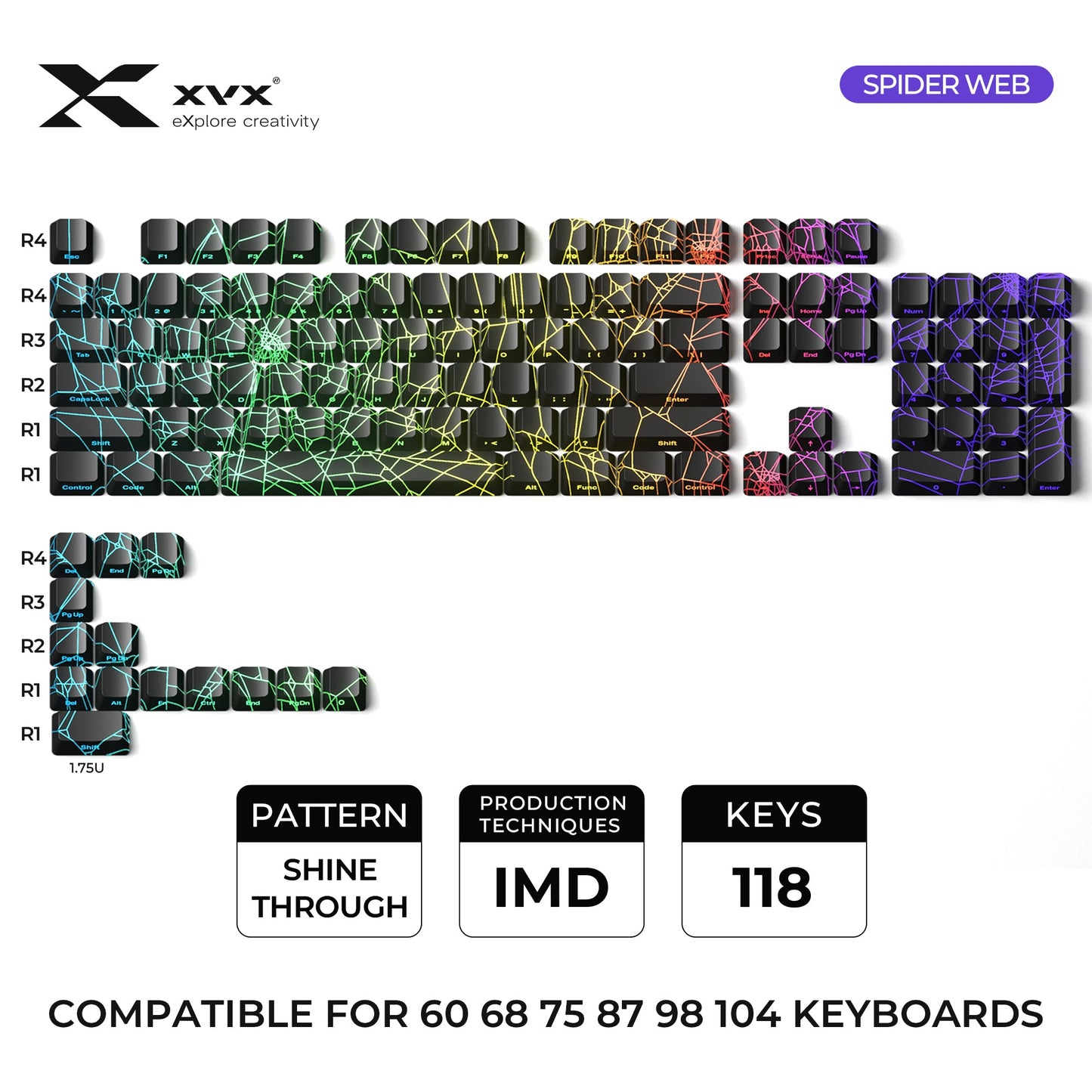 XVX SPIDER WEB Version Pattern OEM Profile IMD-Tech Keycap Set