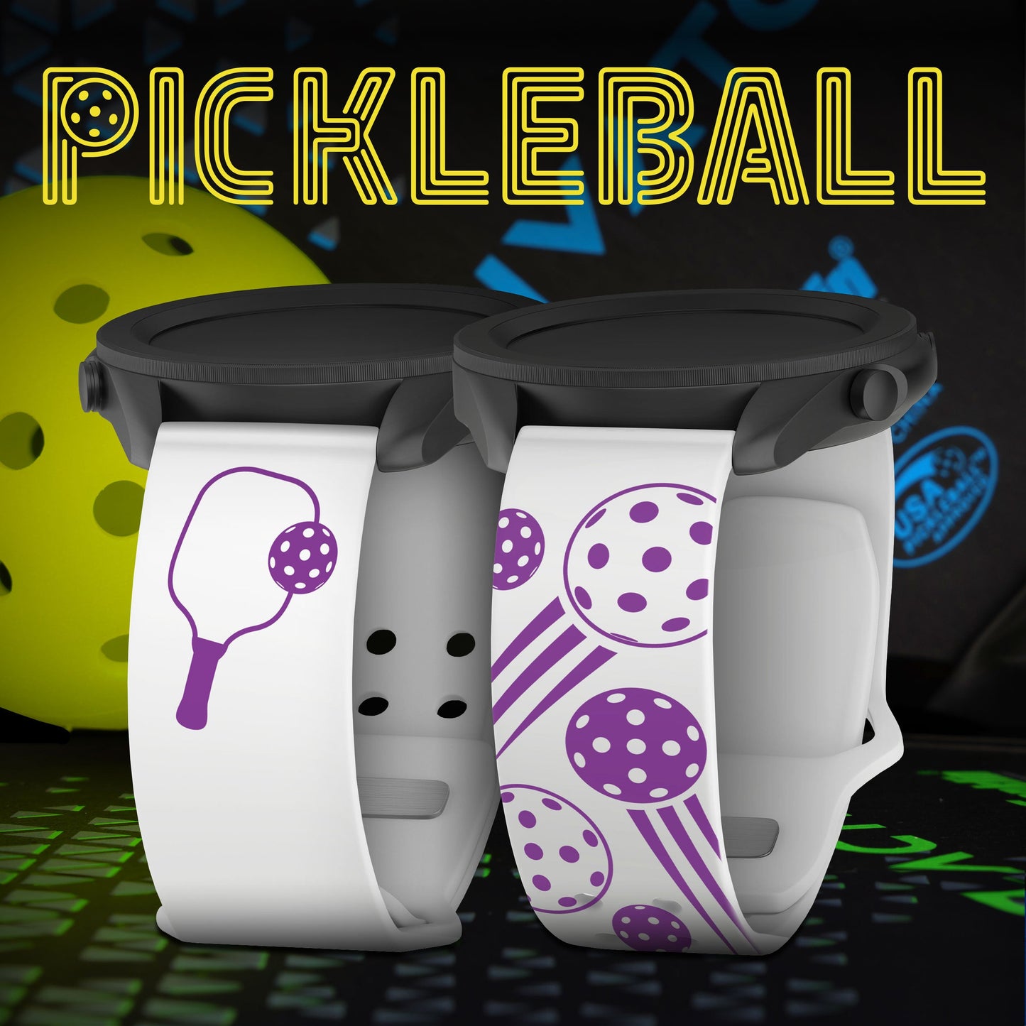 Pickleball Brights HD Watchband for Samsung, Garmin, Fossil, and More