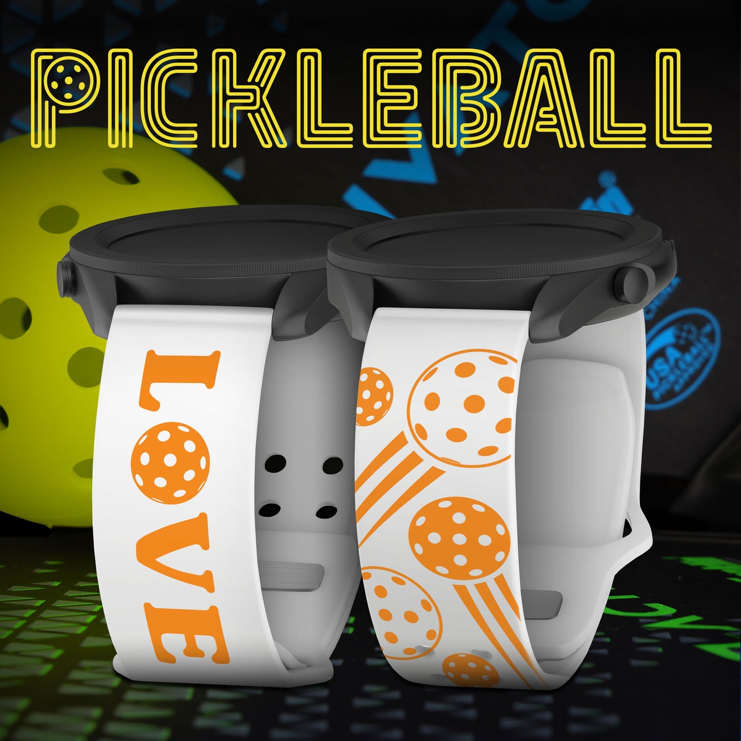 Pickleball Brights HD Watchband for Samsung, Garmin, Fossil, and More
