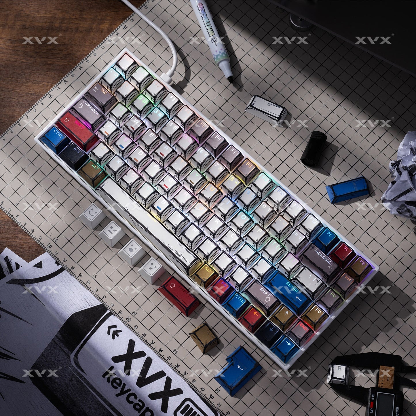 XVX PRISM Shine-Through Double shot Cherry Profile PBT Keycap Set 142-key