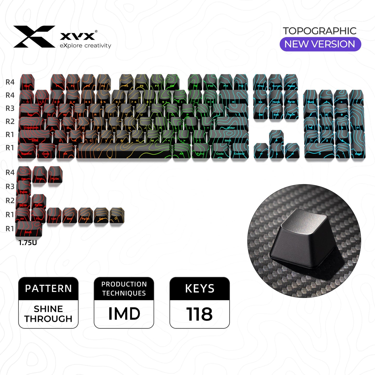 XVX Phantom Topographic Version Pattern OEM Profile IMD-Tech Keycap Set