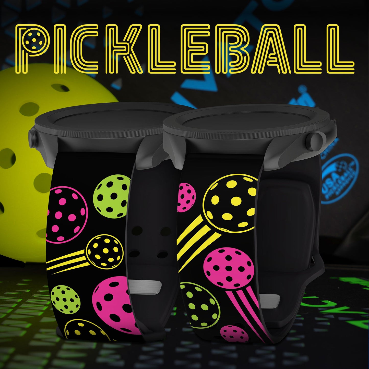 Pickleball HD Watchband for Samsung, Garmin, Fossil, and More
