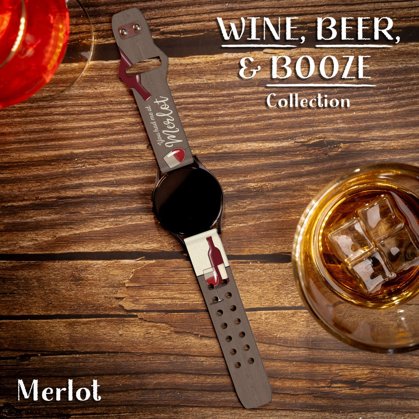 Wine, Beer, & Booze HD Watchband for Samsung, Garmin, Fossil, and More