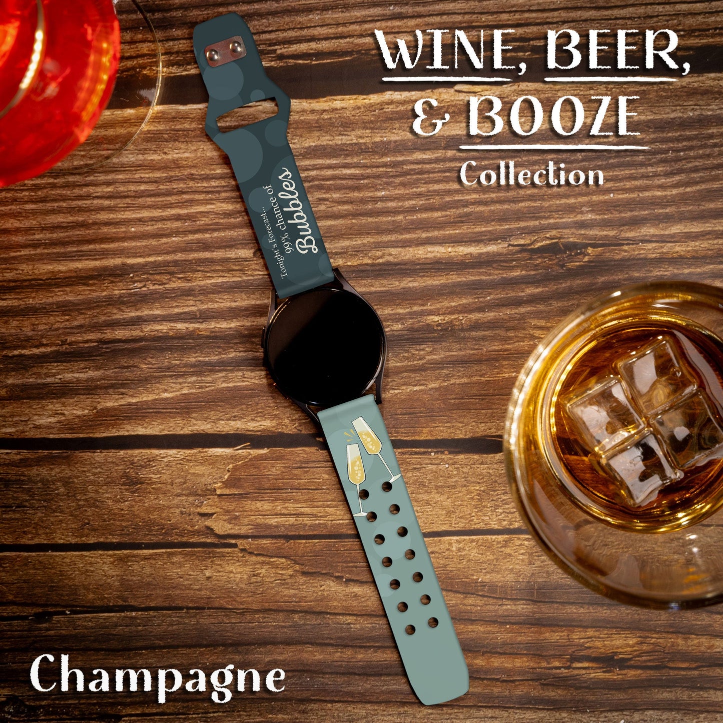 Wine, Beer, & Booze HD Watchband for Samsung, Garmin, Fossil, and More