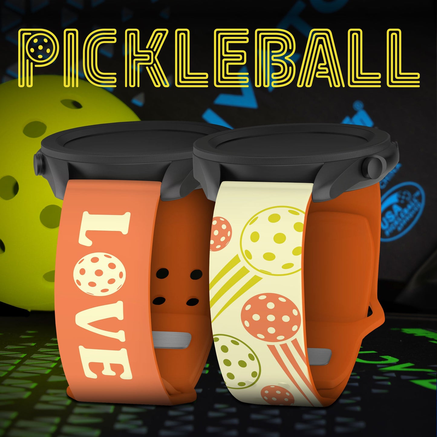 Pickleball HD Watchband for Samsung, Garmin, Fossil, and More