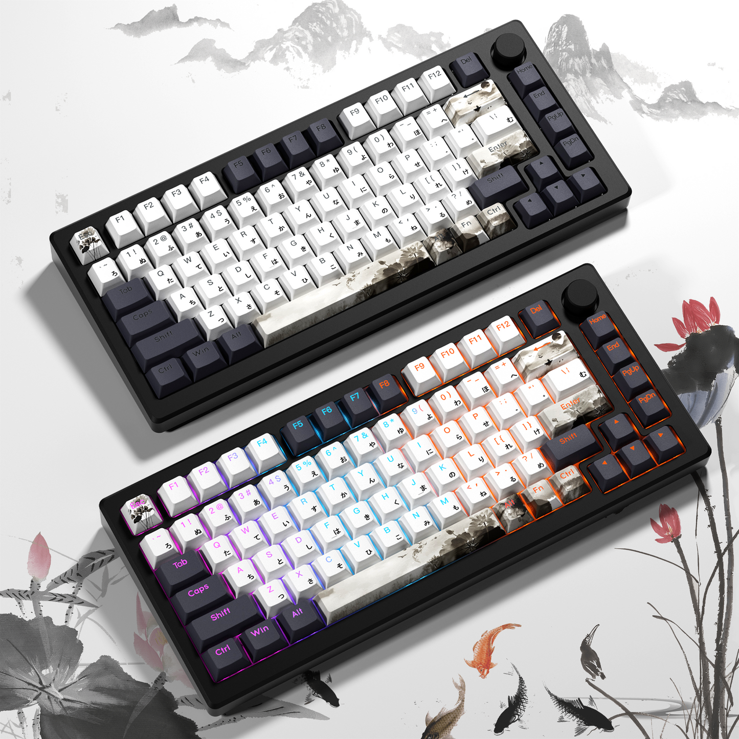XVX Lotus Cherry Profile Shine Through Double shot 5-sided Dye-Sub PBT Keycap Set (133-Key)