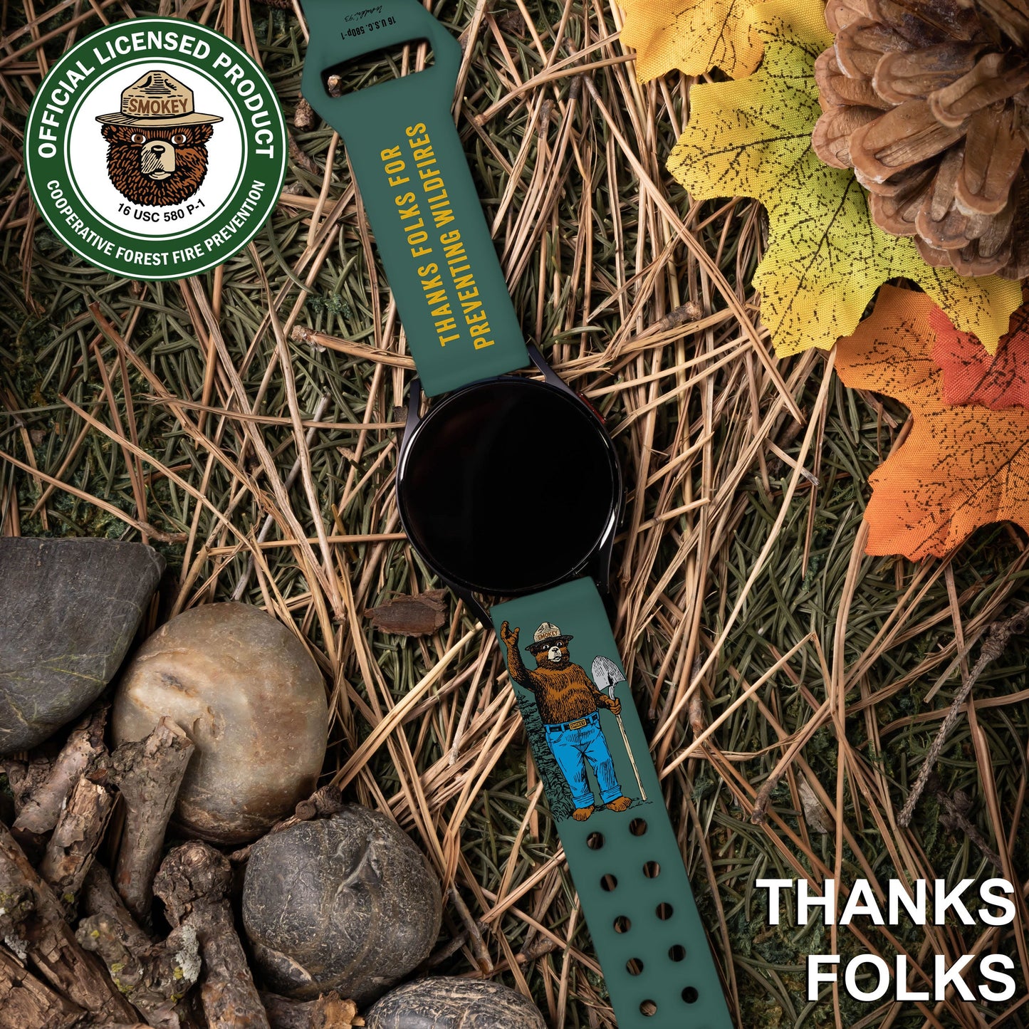 Smokey Bear Classic HD Watchband for Samsung, Garmin, Fossil, and More