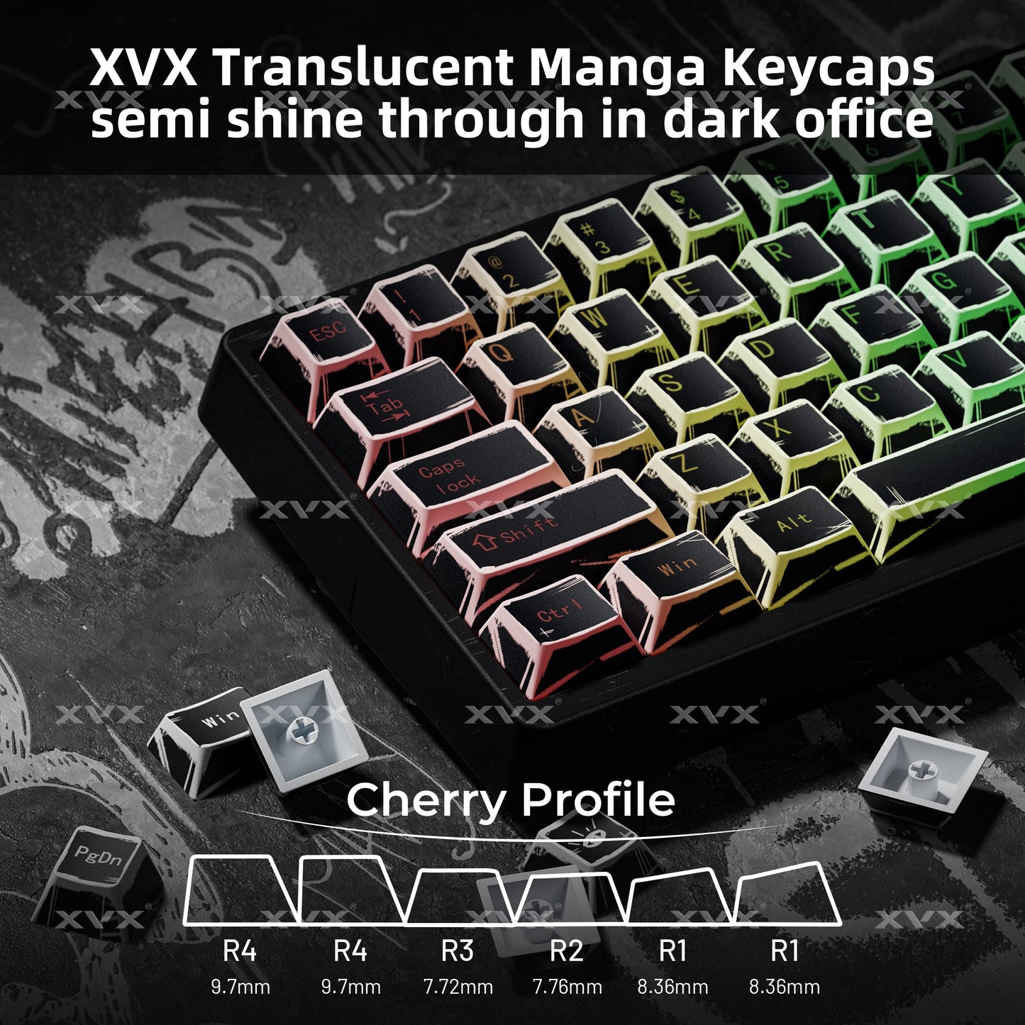 XVX Manga Theme graffiti Cherry Profile Dye-Sub PBT Keycaps Full Set (134-Keys)