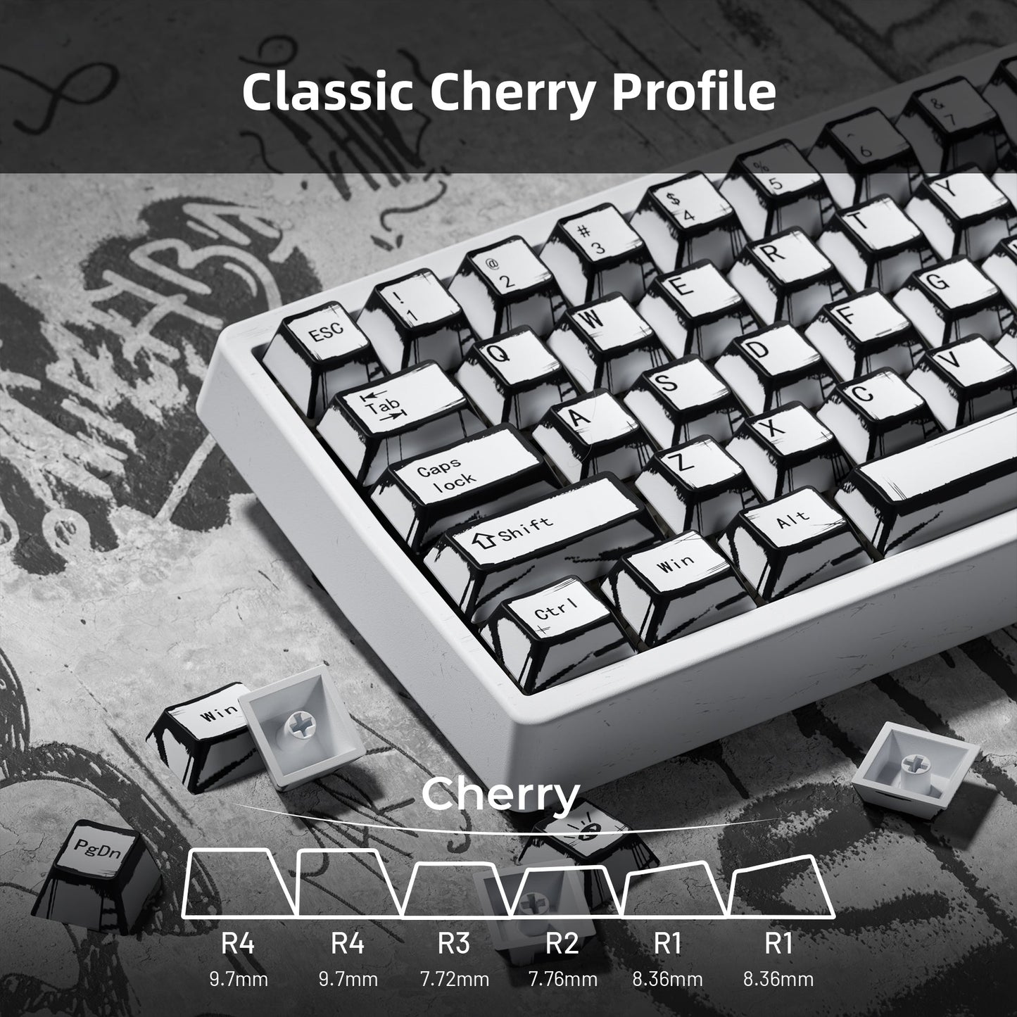 XVX Manga Theme graffiti Cherry Profile Dye-Sub PBT Keycaps Full Set (134-Keys)