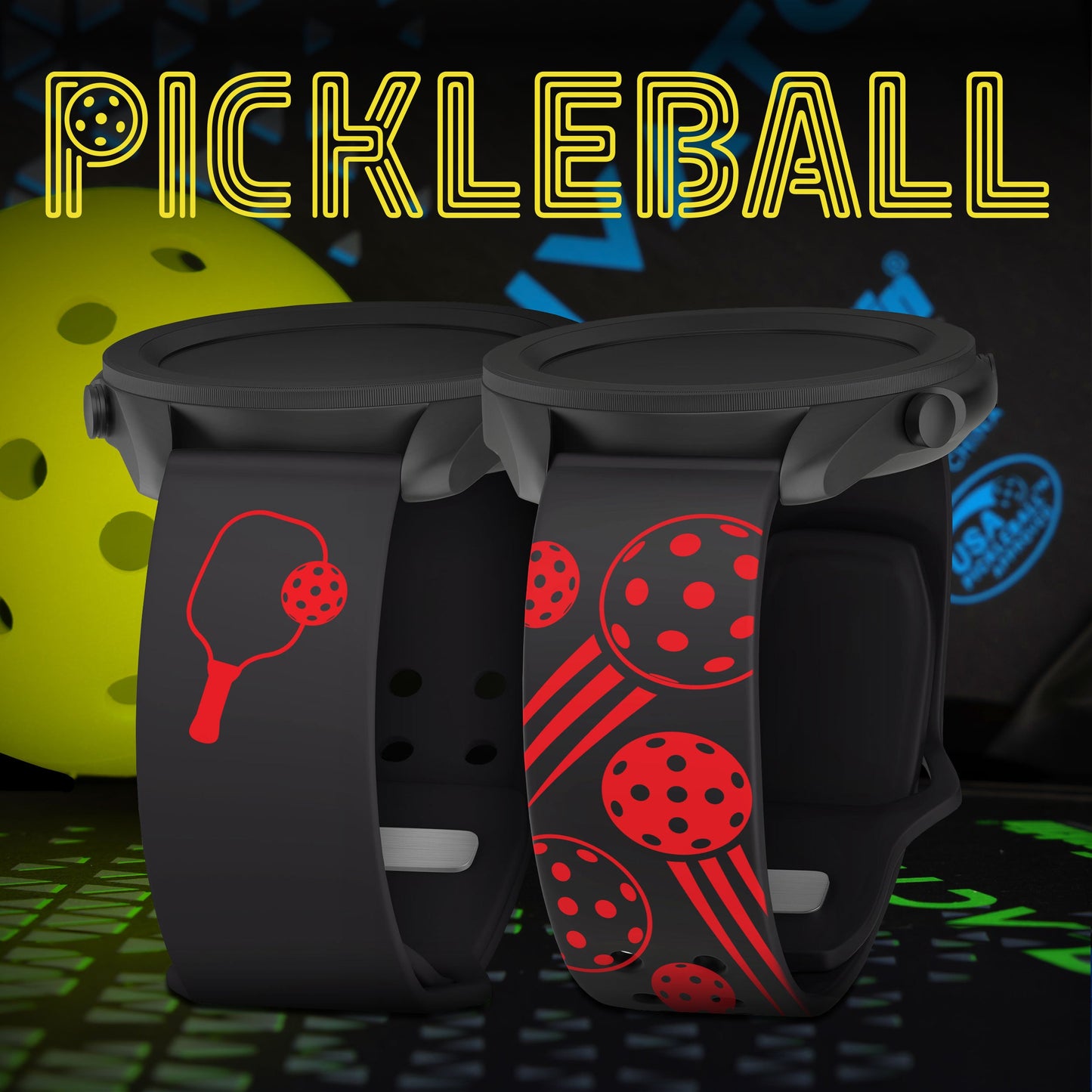 Pickleball HD Watchband for Samsung, Garmin, Fossil, and More