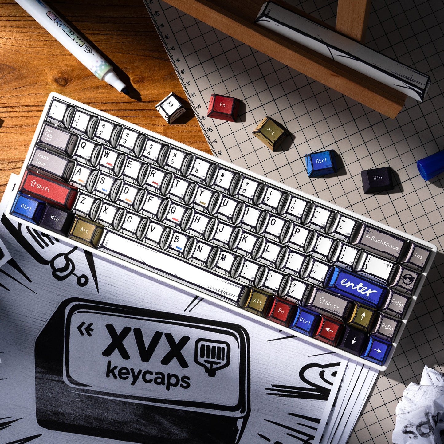 XVX Manga Theme graffiti Cherry Profile Dye-Sub PBT Keycaps Full Set (134-Keys)