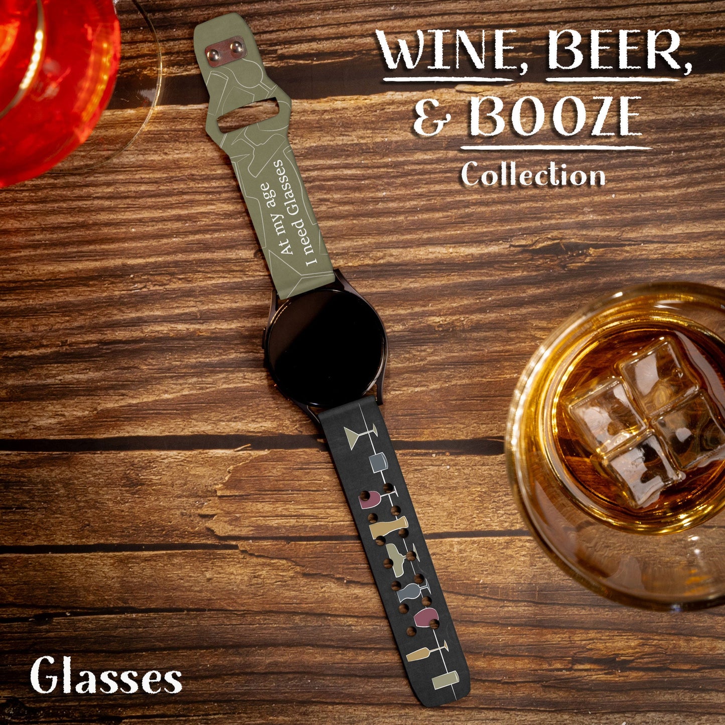 Wine, Beer, & Booze HD Watchband for Samsung, Garmin, Fossil, and More