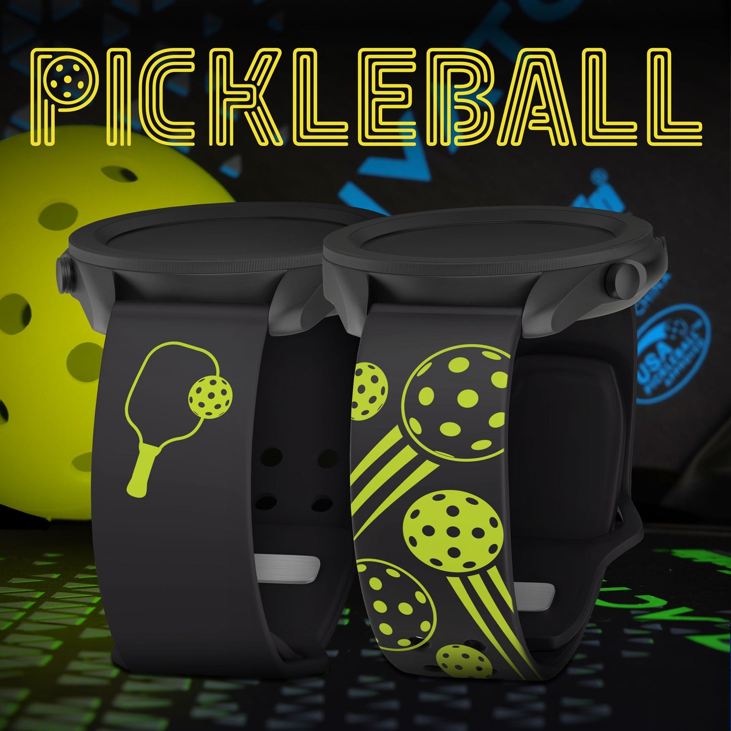 Pickleball HD Watchband for Samsung, Garmin, Fossil, and More
