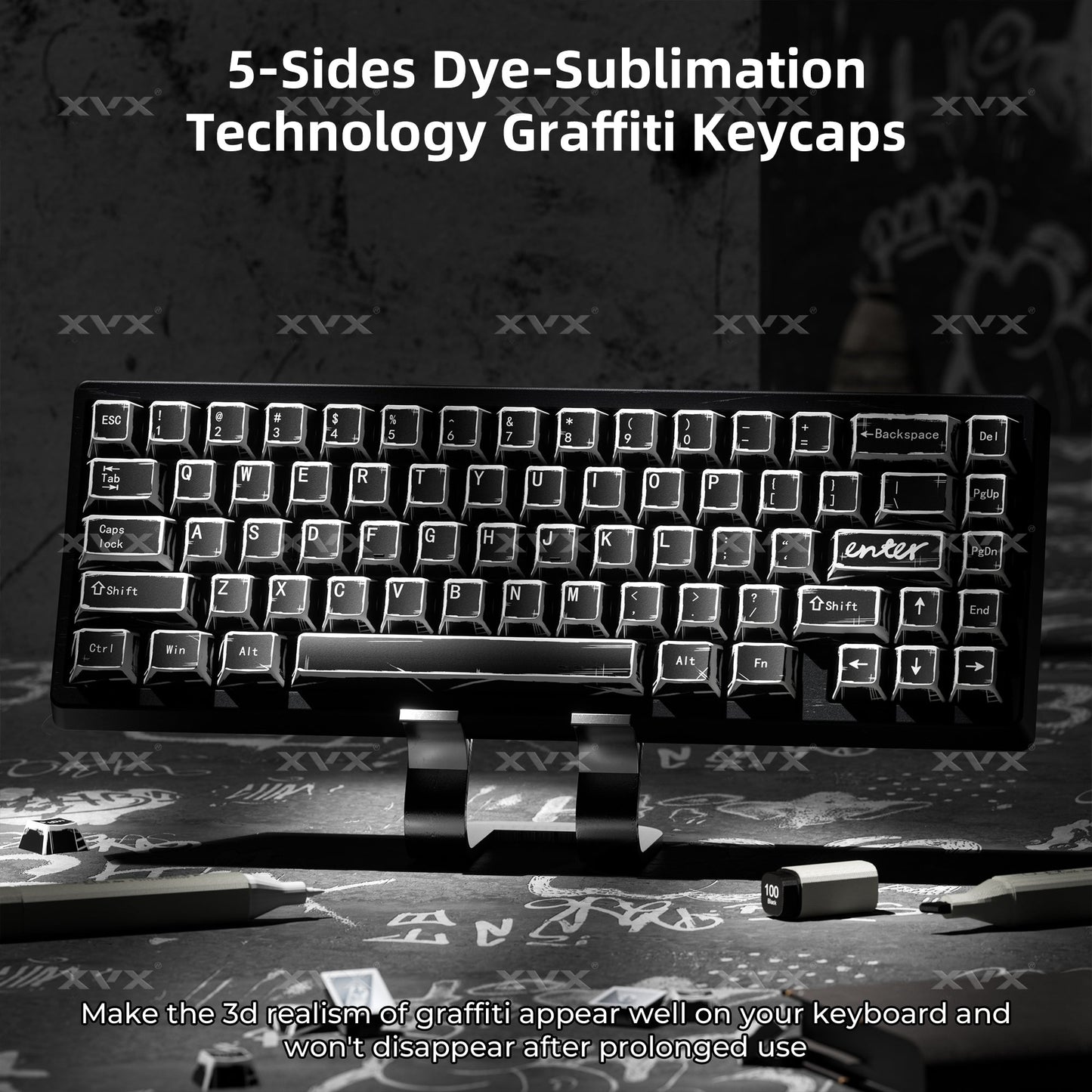 XVX Manga Theme graffiti Cherry Profile Dye-Sub PBT Keycaps Full Set (134-Keys)