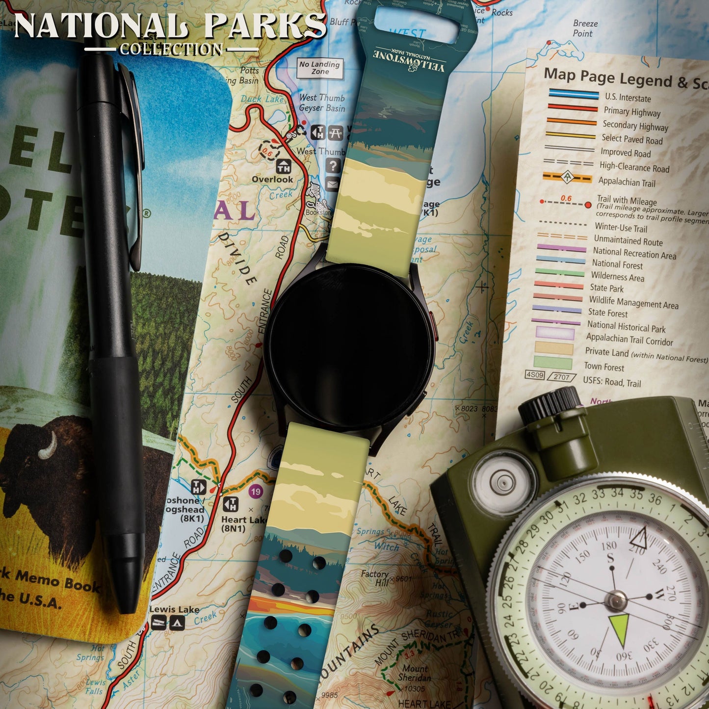 National Parks Yellowstone HD Watchband for Samsung, Garmin, Fossil, and More