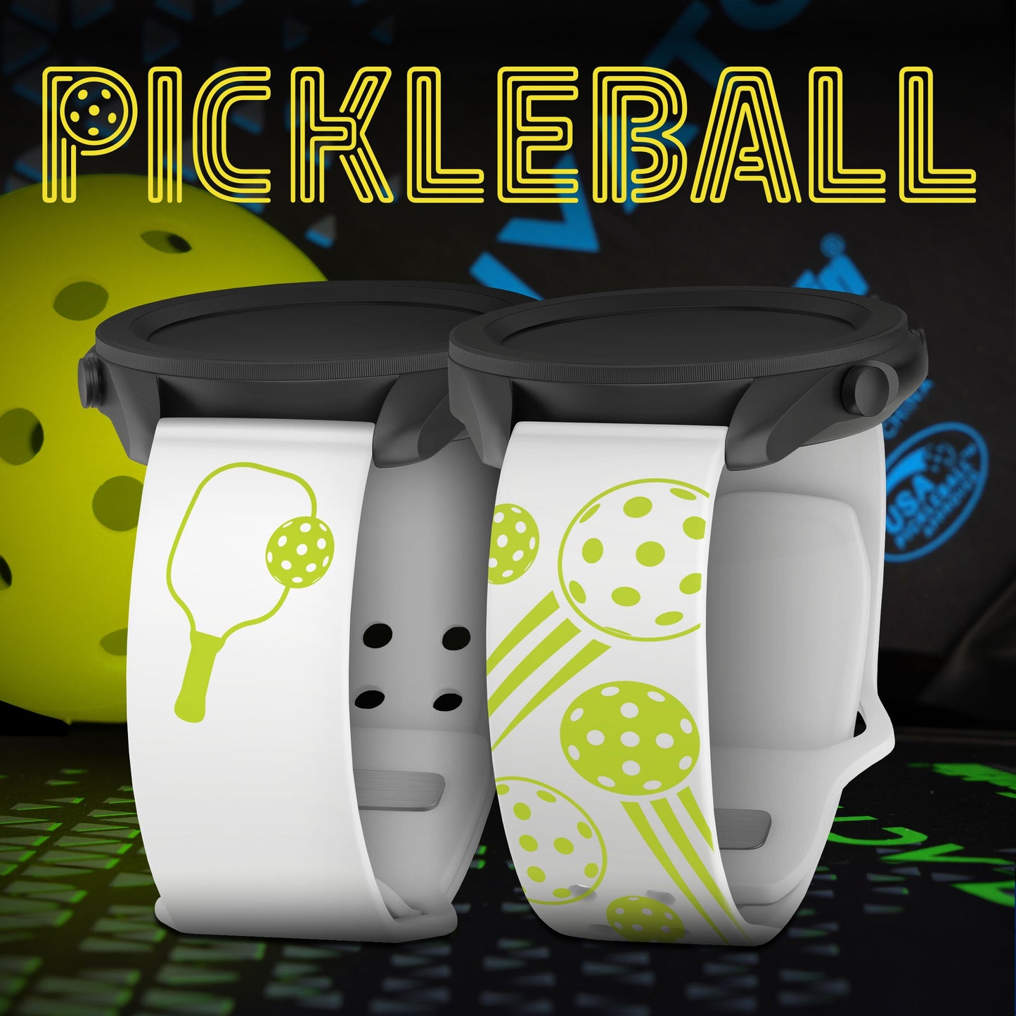 Pickleball Brights HD Watchband for Samsung, Garmin, Fossil, and More