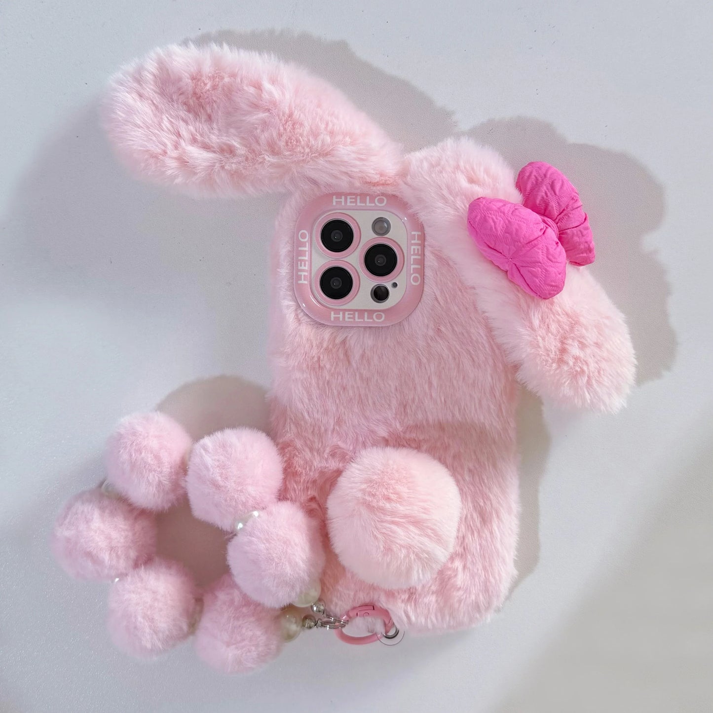 3D Pink Bow Long Ear Bunny Cartoon Cute Phone