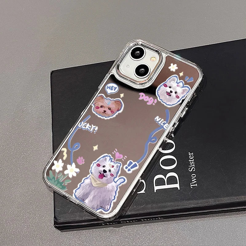 Blue Silver Plated Mirror English Transparent Frame Phone Case