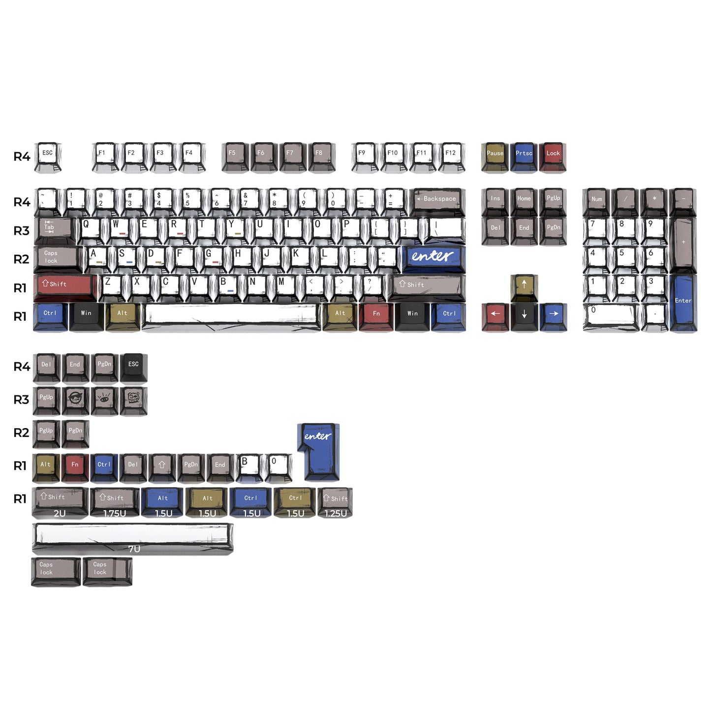 XVX Manga Theme graffiti Cherry Profile Dye-Sub PBT Keycaps Full Set (134-Keys)