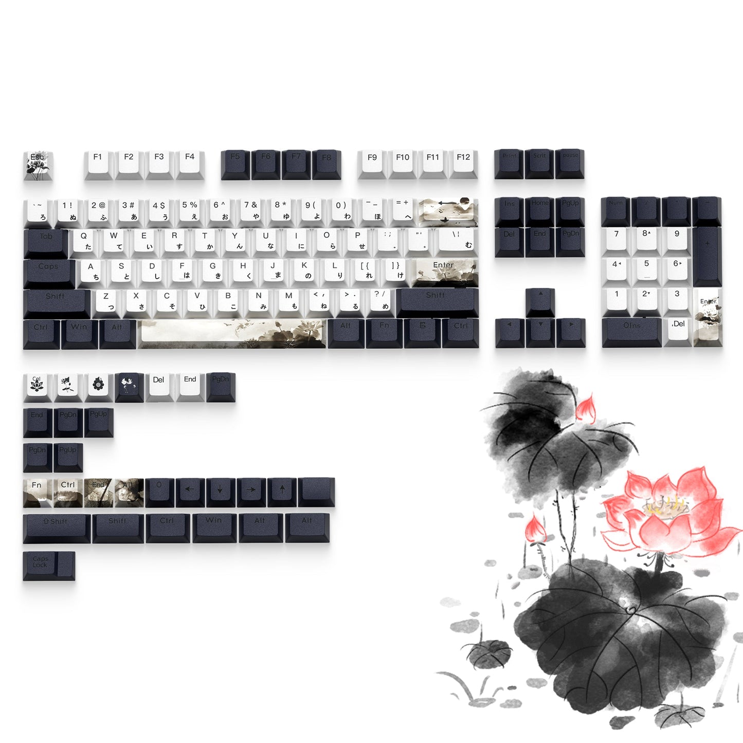 XVX Lotus Cherry Profile Shine Through Double shot 5-sided Dye-Sub PBT Keycap Set (133-Key)