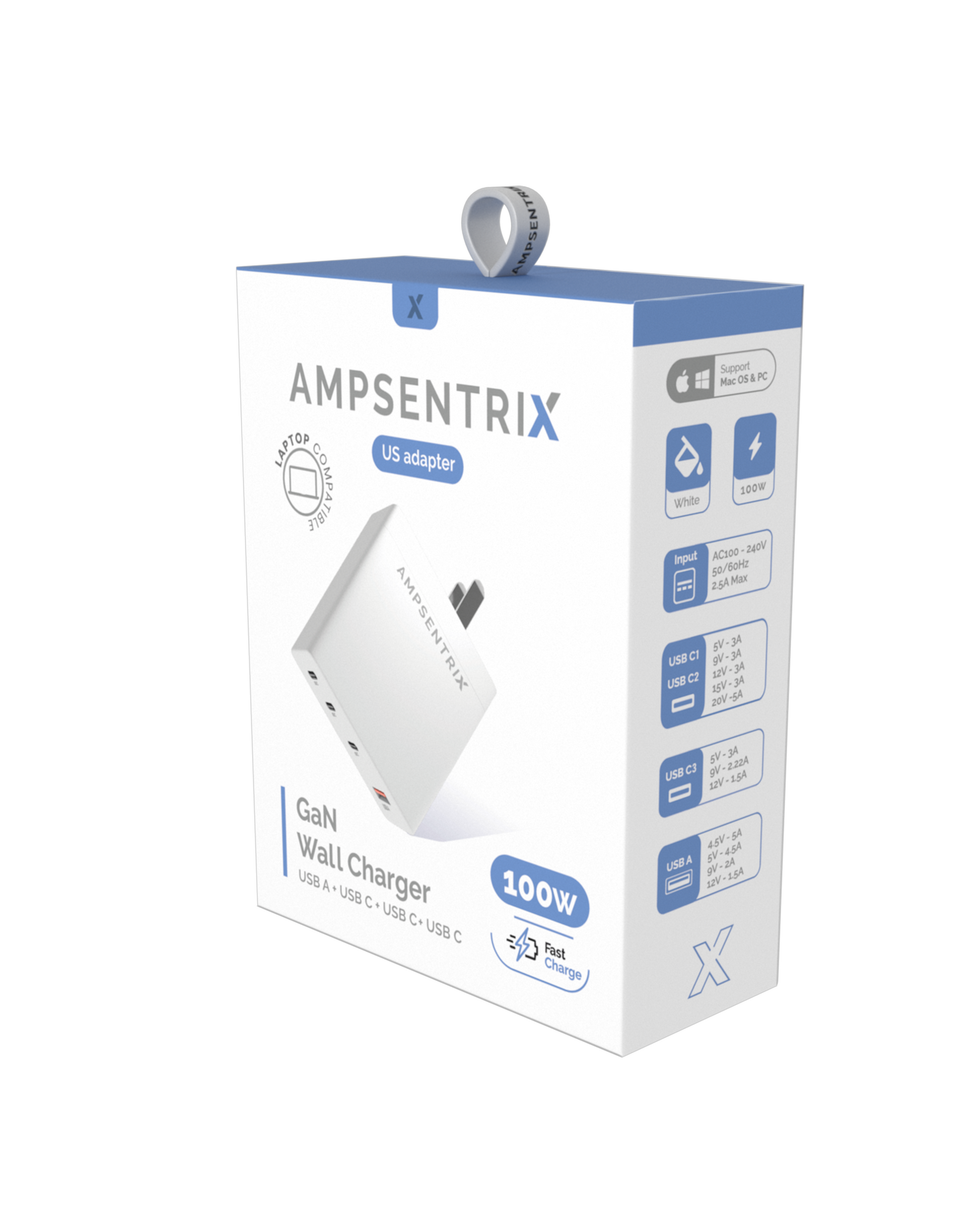 4 Plug - 100W USB Type C And USB Type A Wall Power Adapter