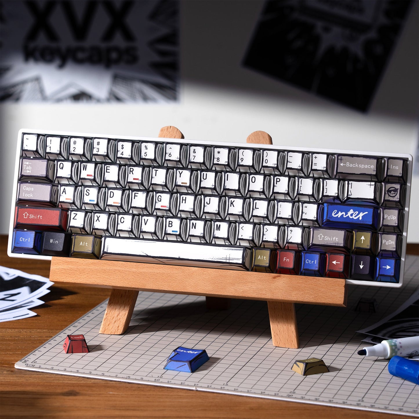 XVX Manga Theme graffiti Cherry Profile Dye-Sub PBT Keycaps Full Set (134-Keys)