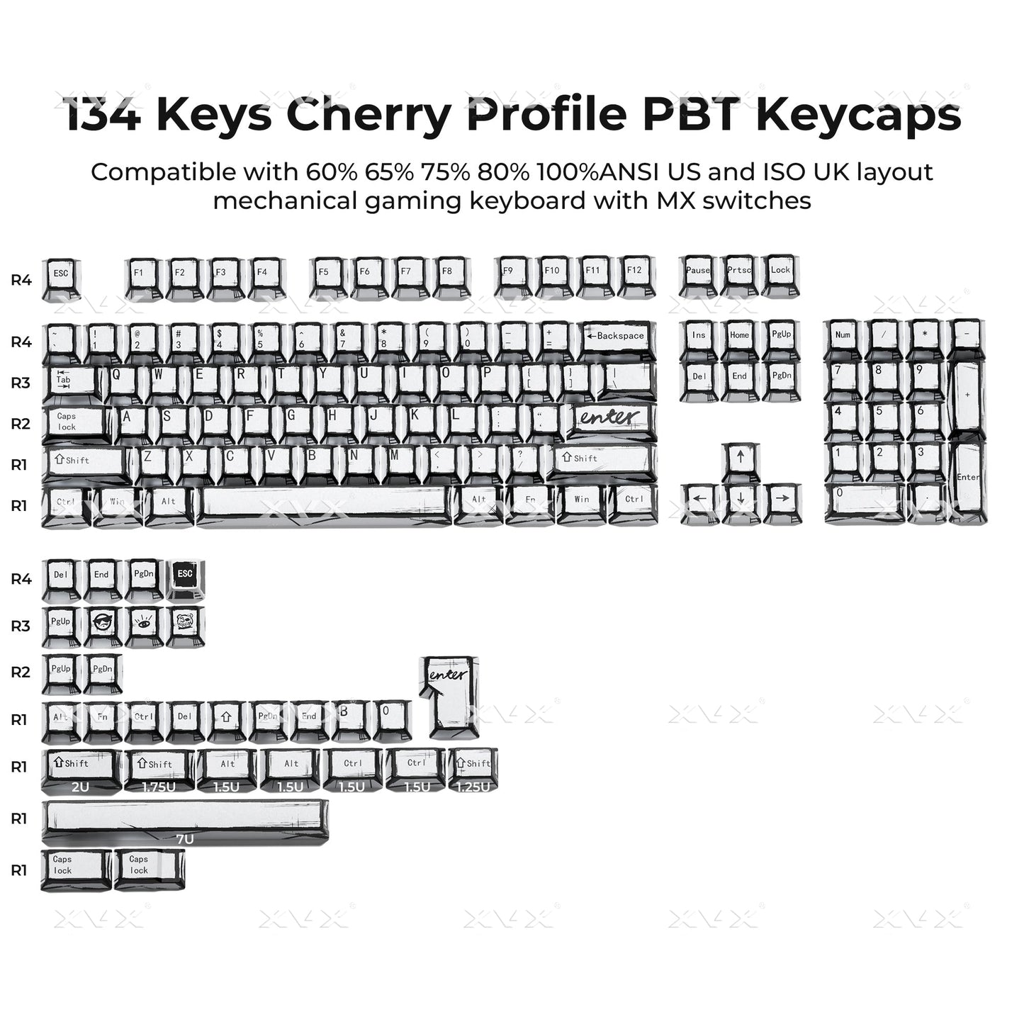 XVX Manga Theme graffiti Cherry Profile Dye-Sub PBT Keycaps Full Set (134-Keys)
