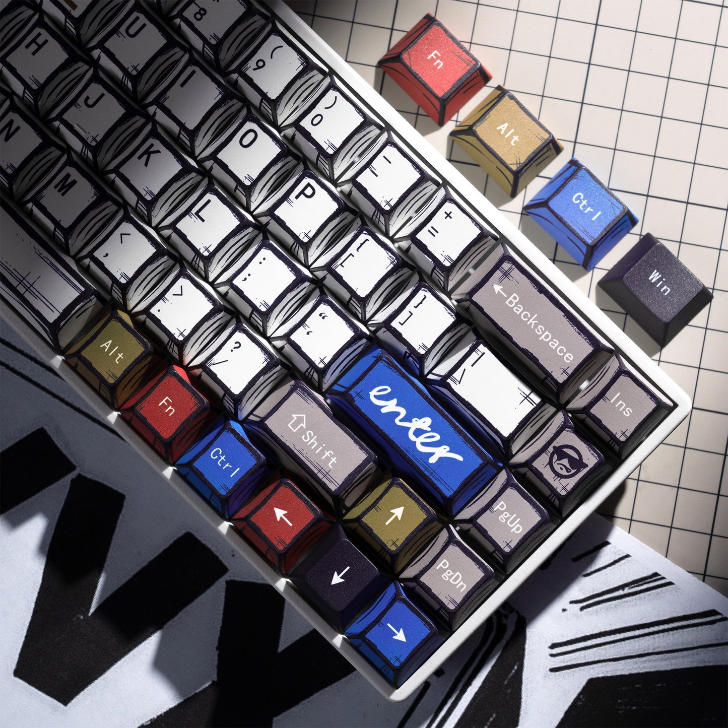 XVX Manga Theme graffiti Cherry Profile Dye-Sub PBT Keycaps Full Set (134-Keys)
