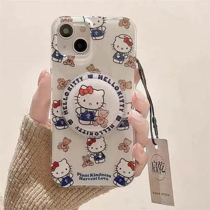 Cute Hello Kitty Magnetic Grip Holder Magsafe Wireless Charge Phone Case