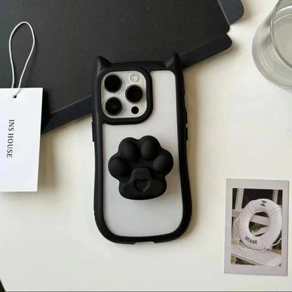 Cute 3D Cat Ear Claw Grip Tok Holder Phone Case