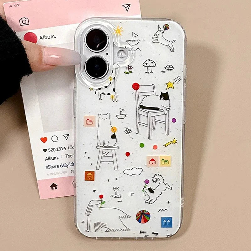 Ins Cute Line Cat Dog Phone Case