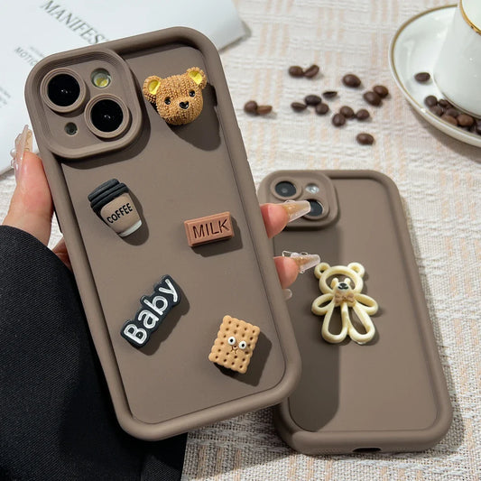 Cute Cartoon 3D Coffee Bear Phone Case