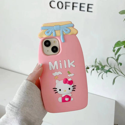 Cute Hello Kitty Milk Bottle Soft Silicone Phone Case