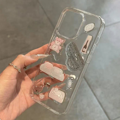 Cute Funny Pink Bear Illustration Transparent Case