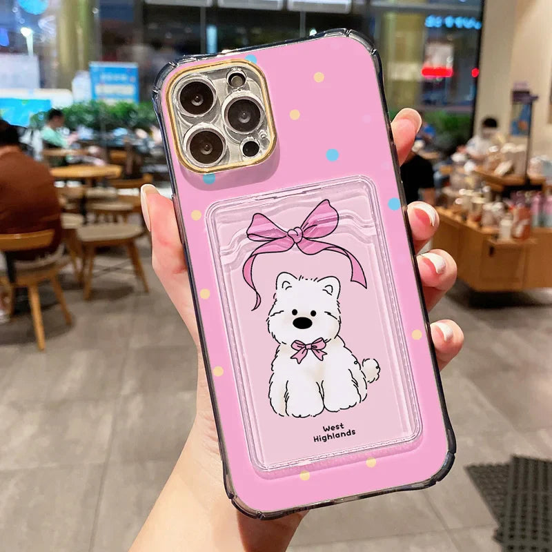 Card Slot Bag Holder Cute Dog Cartoon Puppy Clear Phone Case