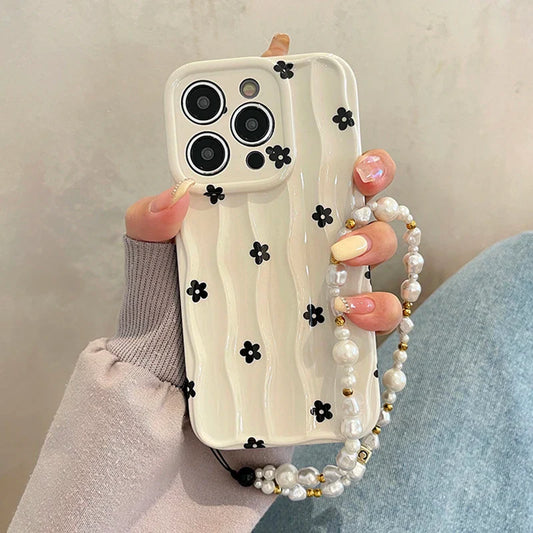 Black Flowers 3D Wave Pattern Phone Case