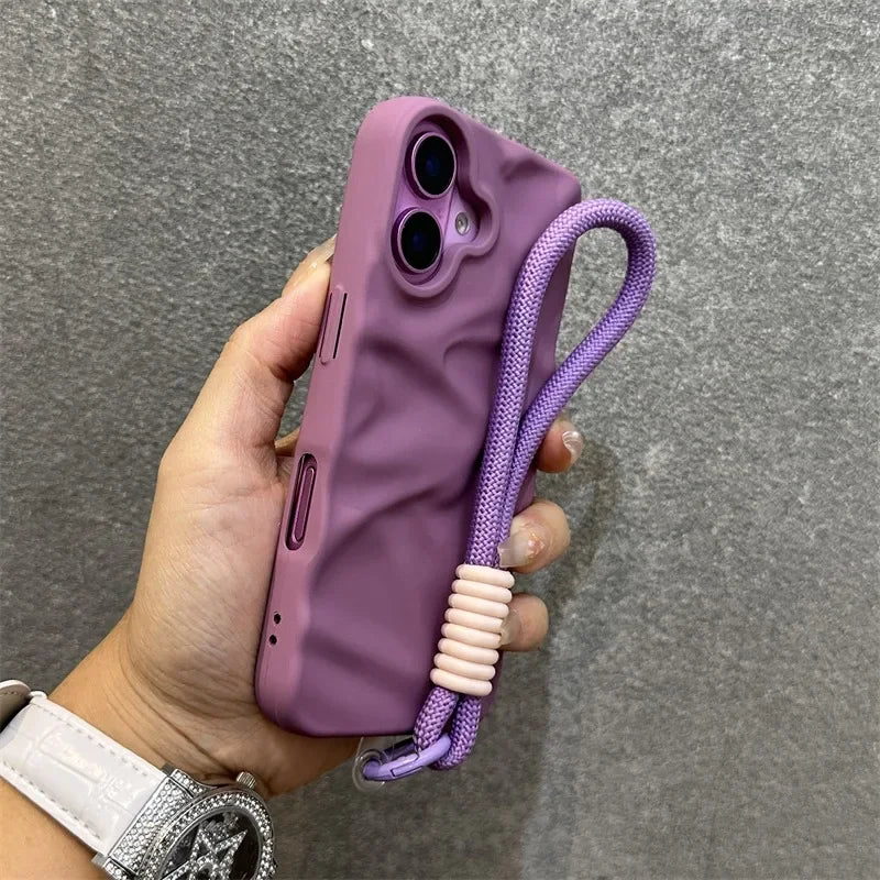 Fashion Solid Colours Pleated Lanyard Cover