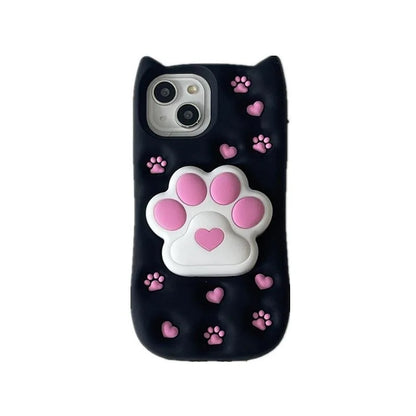 Cartoon Cute 3D Cat Paw Bracket Soft Silicone Phone Case