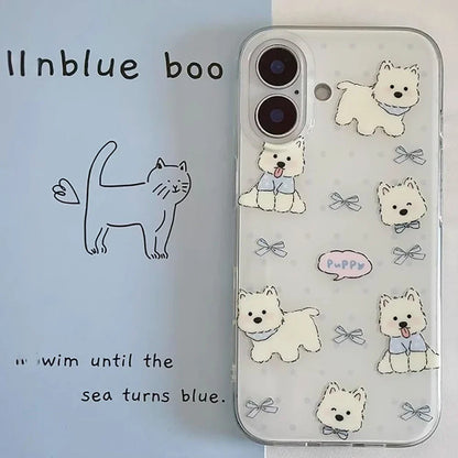 Ins Cute Line Cat Dog Phone Case