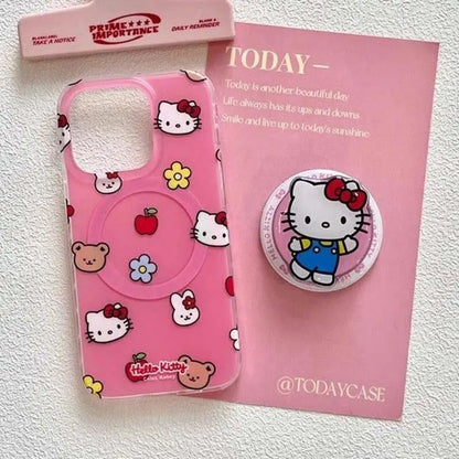 Cute Hello Kitty Magnetic Grip Holder Magsafe Wireless Charge Phone Case