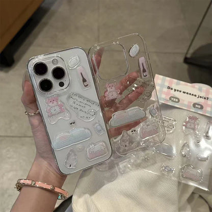 Cute Funny Pink Bear Illustration Transparent Case