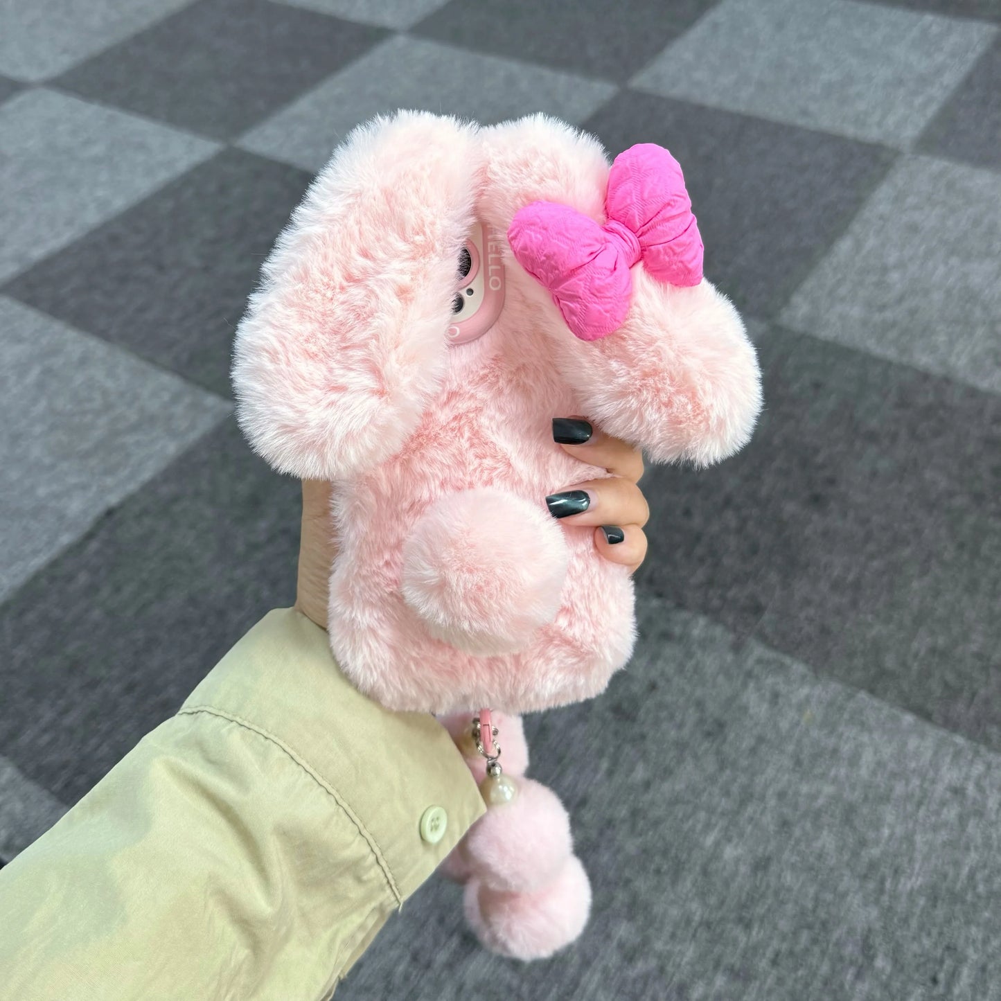3D Pink Bow Long Ear Bunny Cartoon Cute Phone