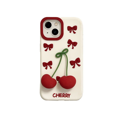 3D Bow Cherry Pendant Shockproof Cover Cartoon Shatter Silicone Soft Phone Case
