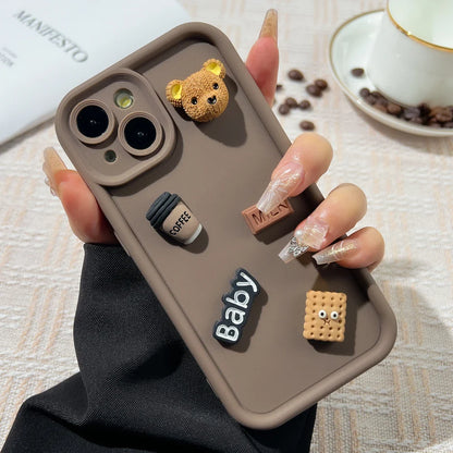 Cute Cartoon 3D Coffee Bear Phone Case