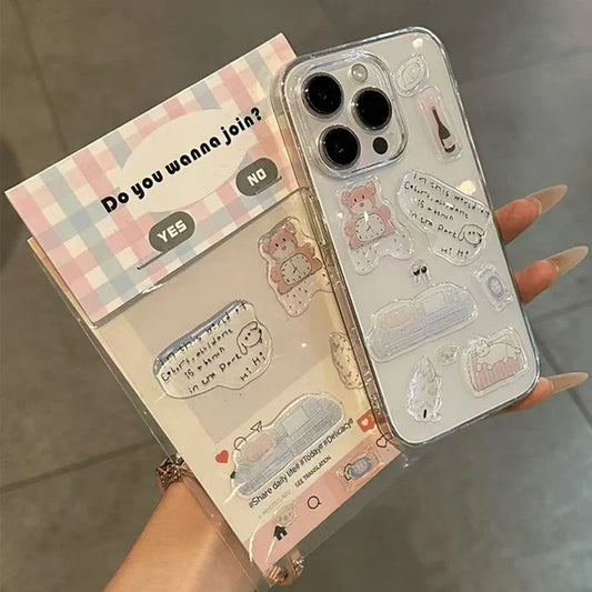 Cute Funny Pink Bear Illustration Transparent Case
