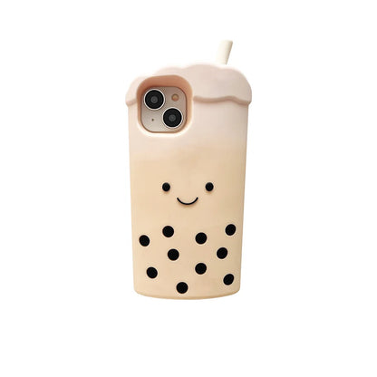 Cute 3D Smile Pearl Milk Tea Cup Phone Case