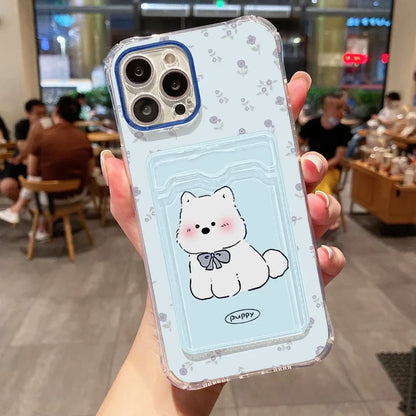 Card Slot Bag Holder Cute Dog Cartoon Puppy Clear Phone Case